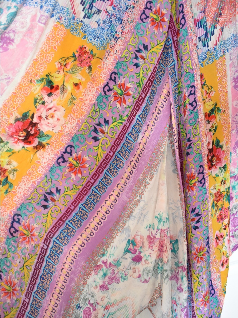 Tropical Feathers by Tolani Handkerchief Hem Maxi Dress Size Large 100% Cupro - Picture 4 of 9